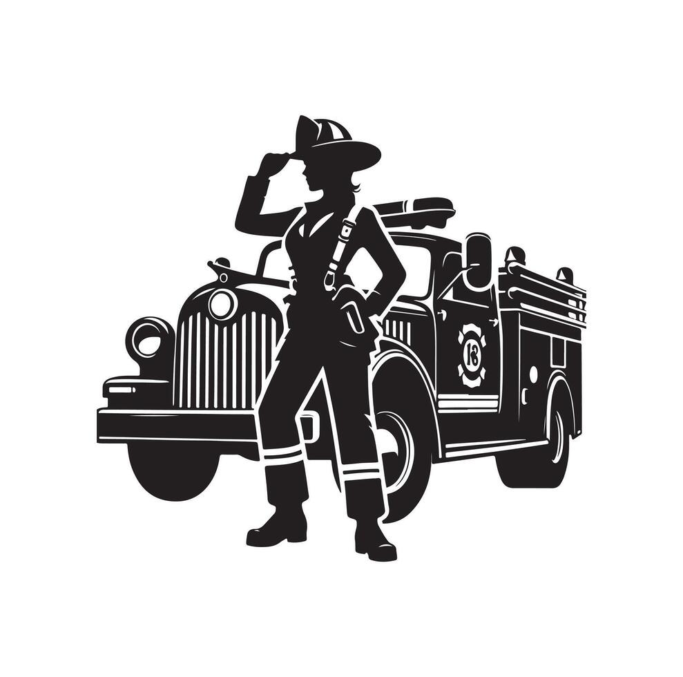 firefighter car illustration icon vector