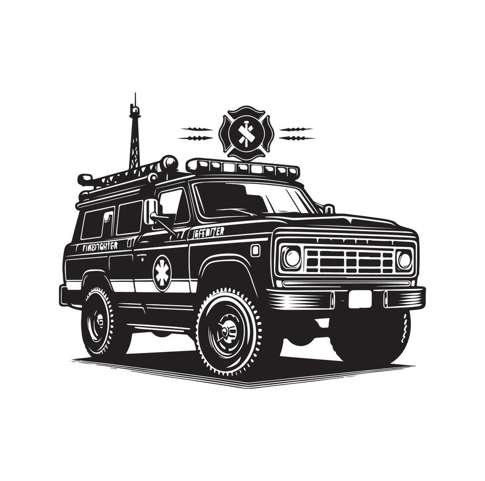 firefighter car illustration icon vector