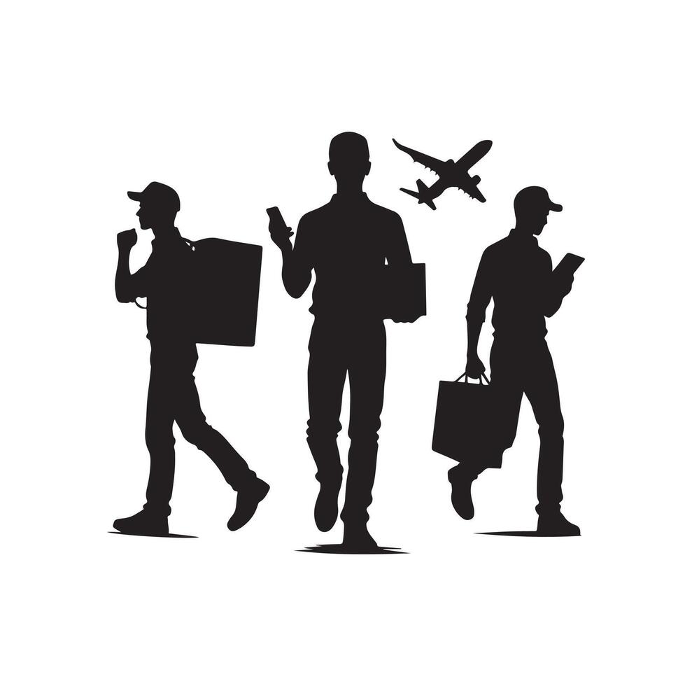 Delivery man silhouette illustration set vector