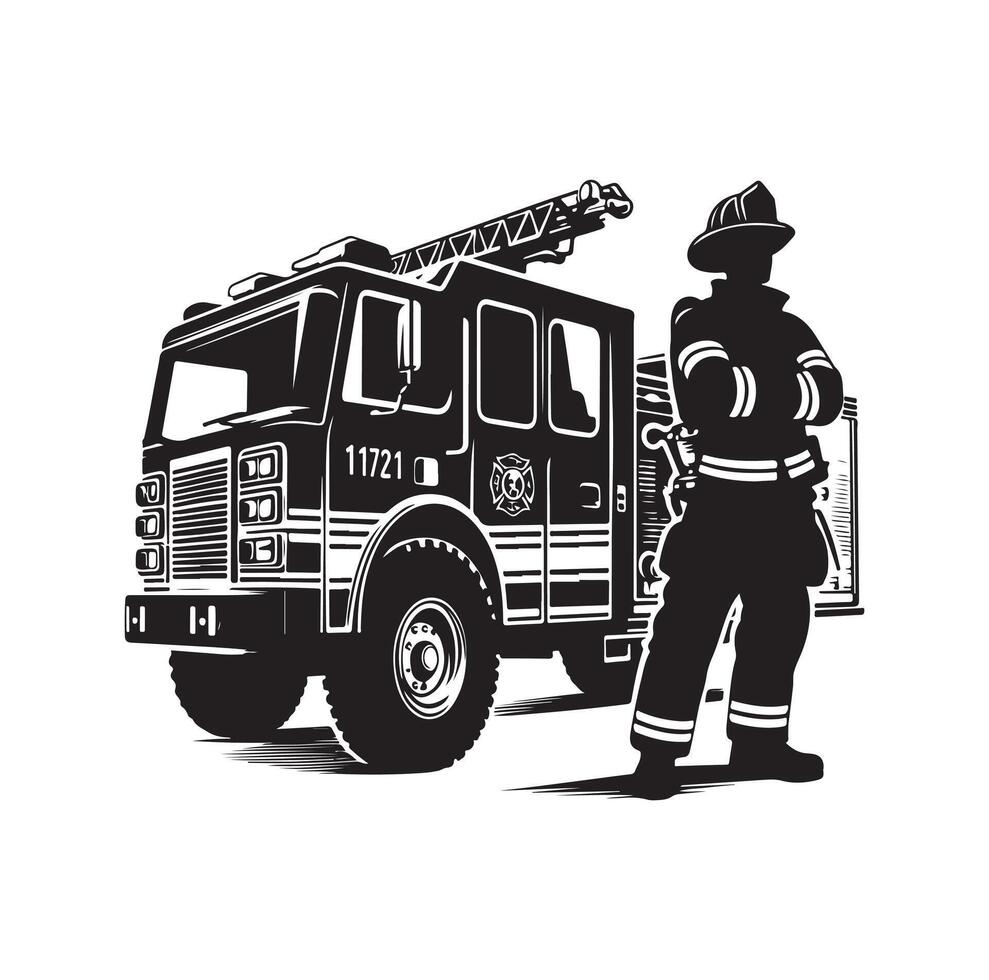 firefighter car illustration icon vector