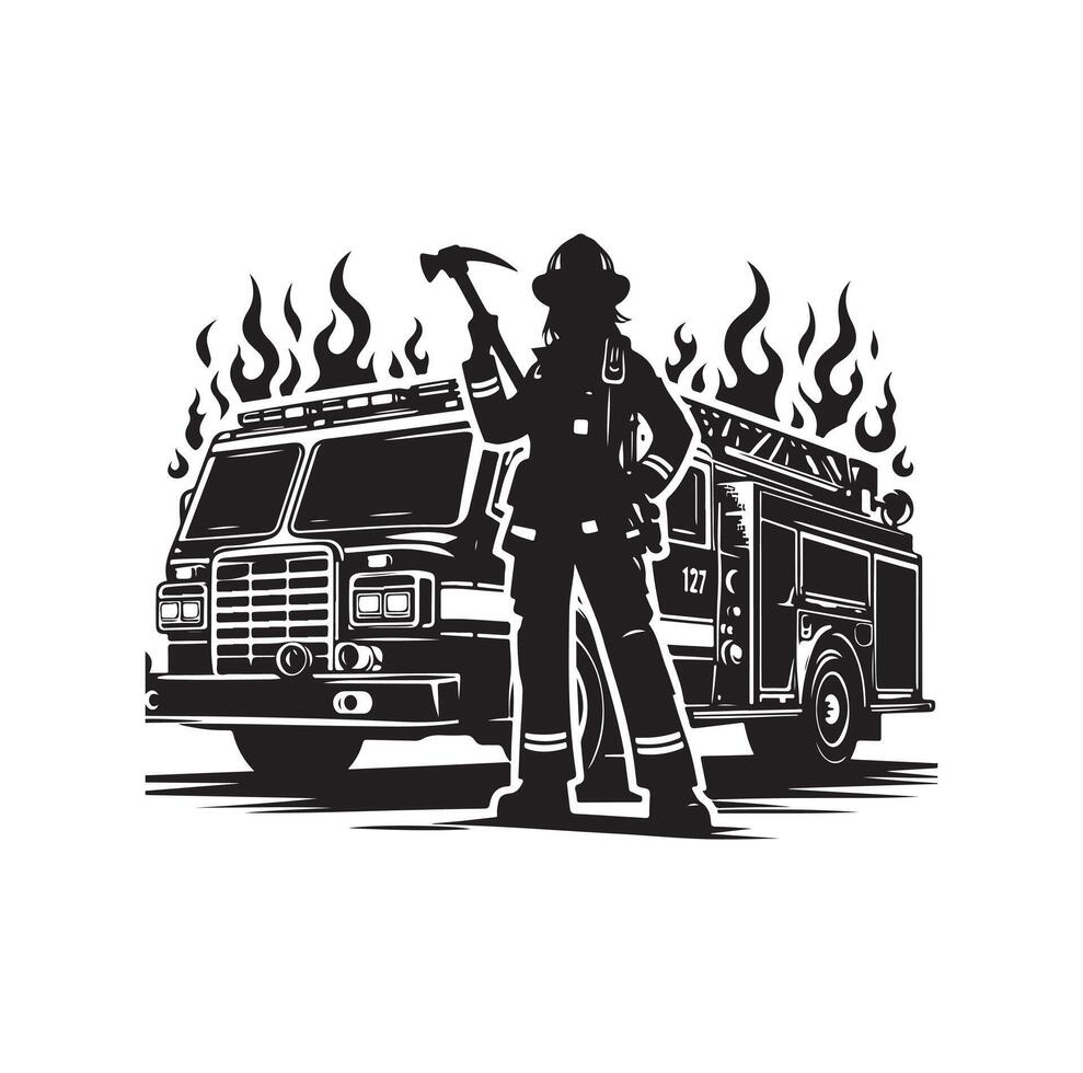 firefighter car illustration icon vector