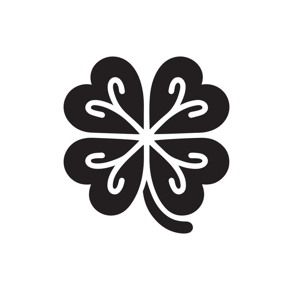 Four-leaf clover icon illustration. Black icon isolated on white background. Clover silhouette. vector