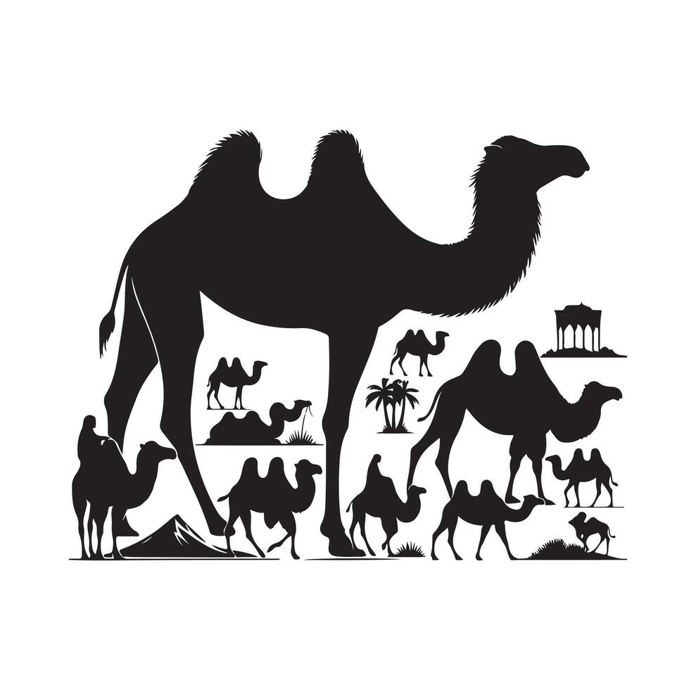 camel silhouettes illustration on white background vector