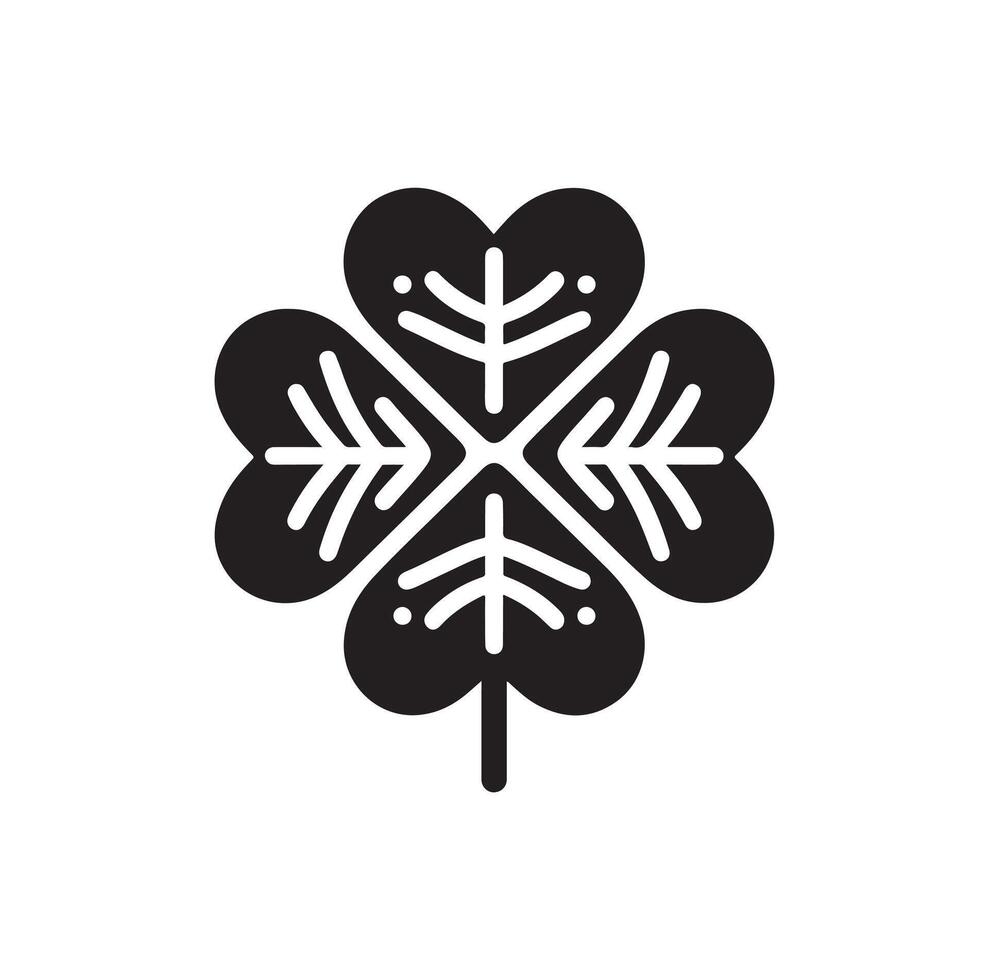 Four-leaf clover icon illustration. Black icon isolated on white background. Clover silhouette. vector