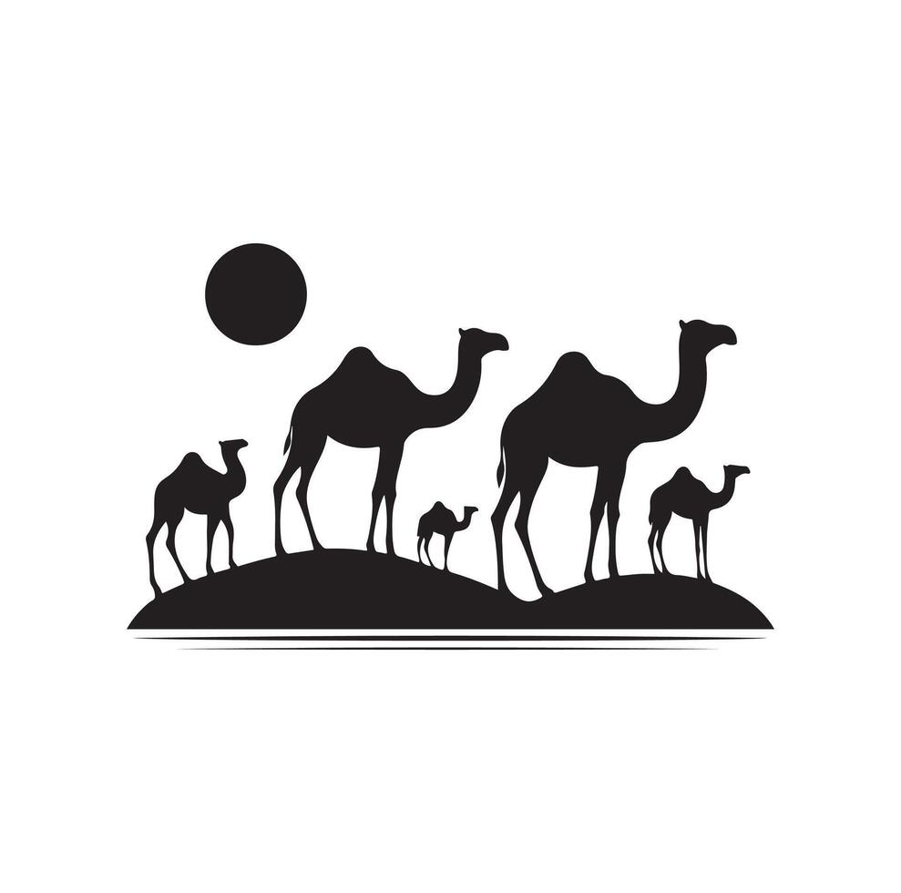 camel silhouettes illustration on white background vector