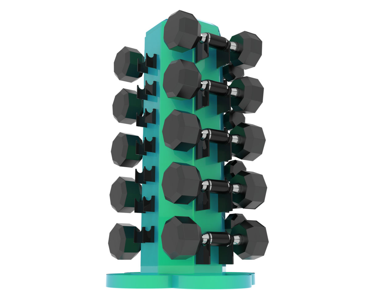 Weight tree with dumbbells isolated on background. 3d rendering - illustration png