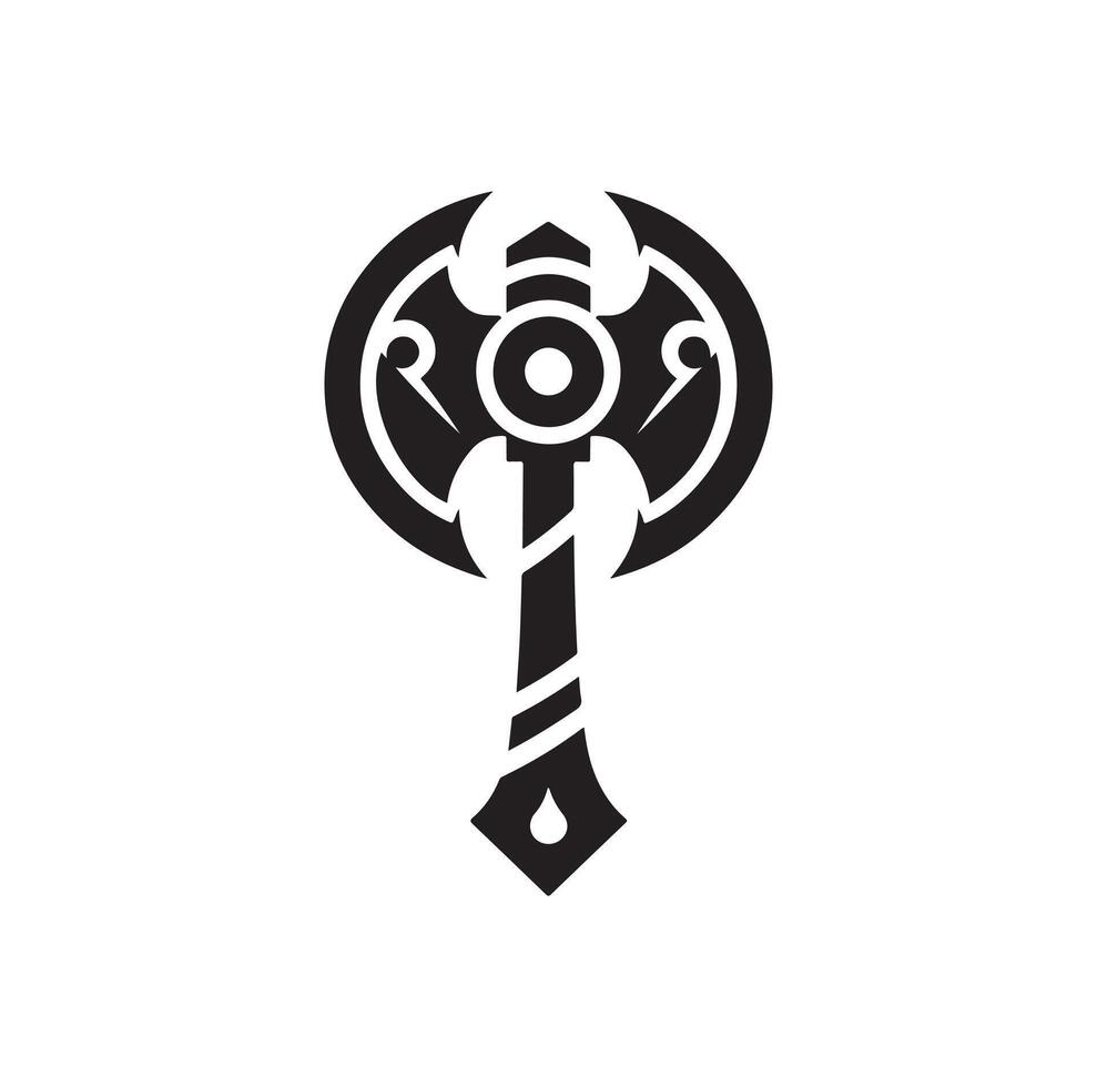 fantasy weapon axe illustration. viking tools logo vector