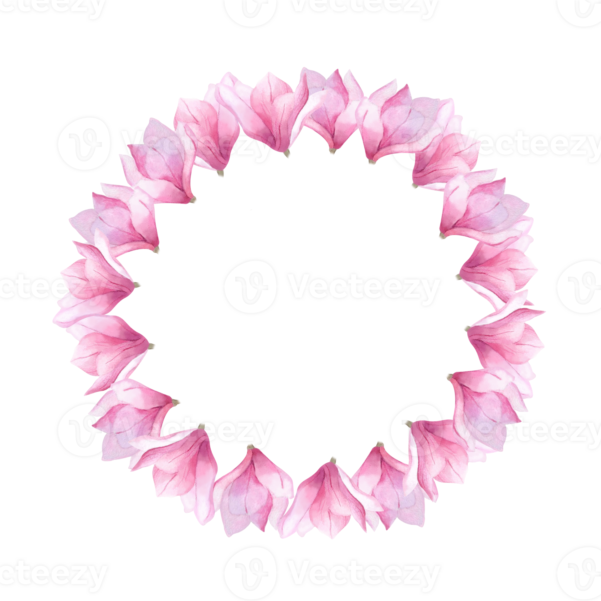 Watercolor floral wreath with pink magnolia flower Circle frame for