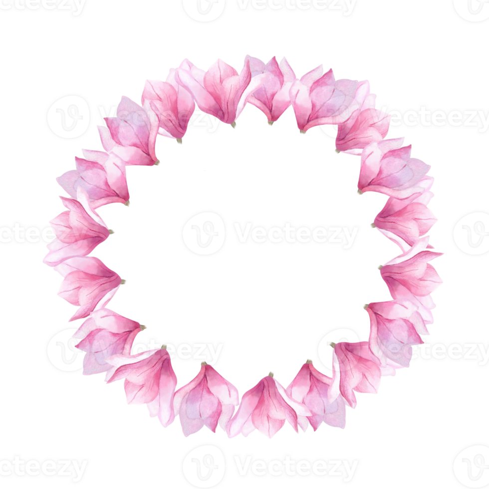 Watercolor floral wreath with pink magnolia flower Circle frame for poster Women's day 2025 Mother day design decoration certificate birthday wrapping paper Botanical border postcard Banner template png