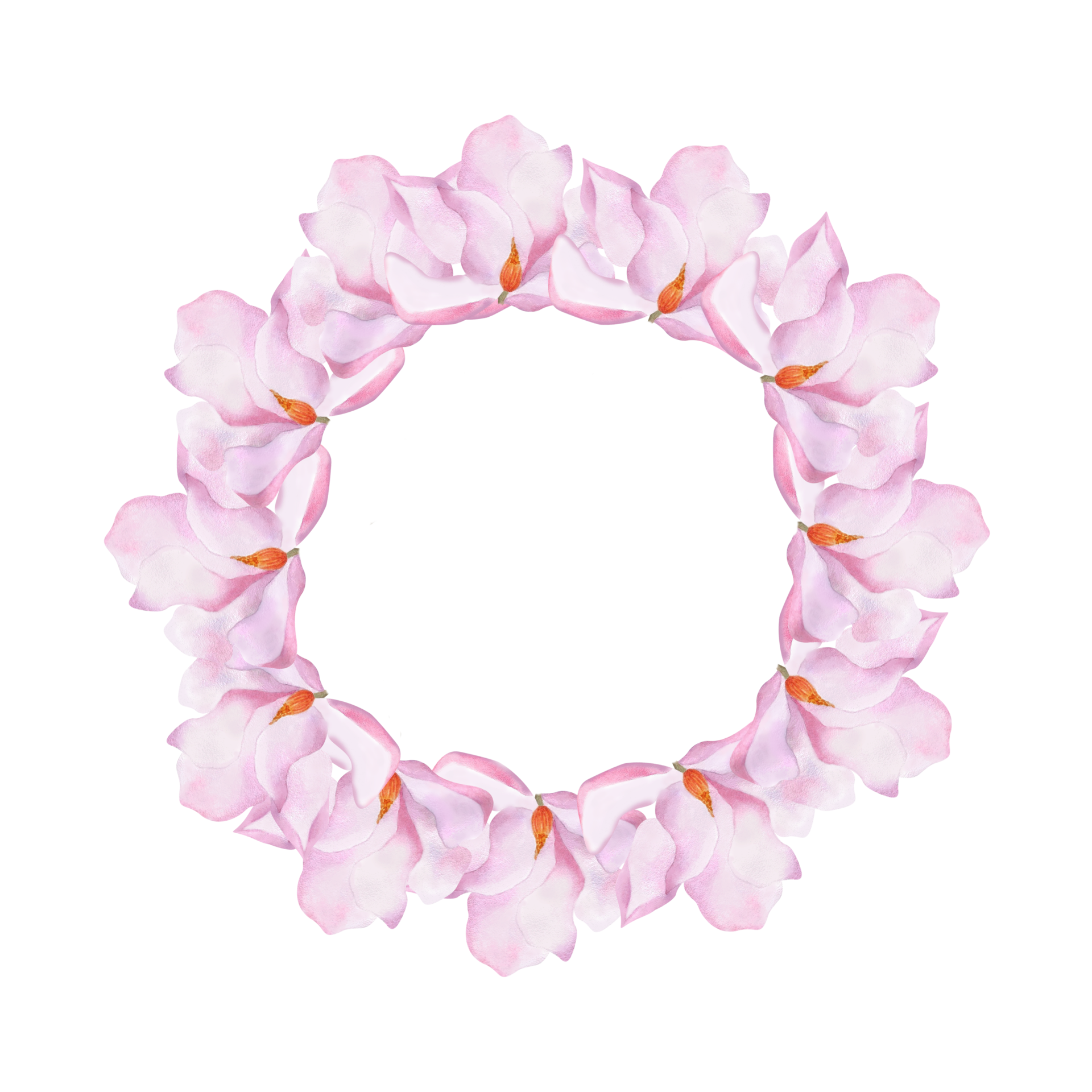 Watercolor floral wreath with pink magnolia flower Circle frame for