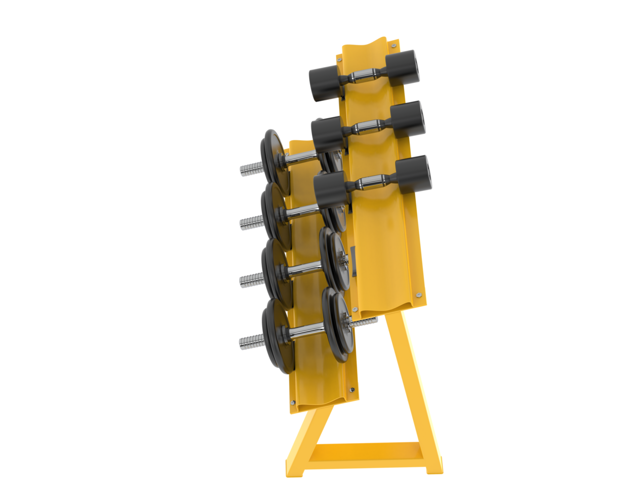 Dumbbells on rack isolated on background. 3d rendering - illustration png