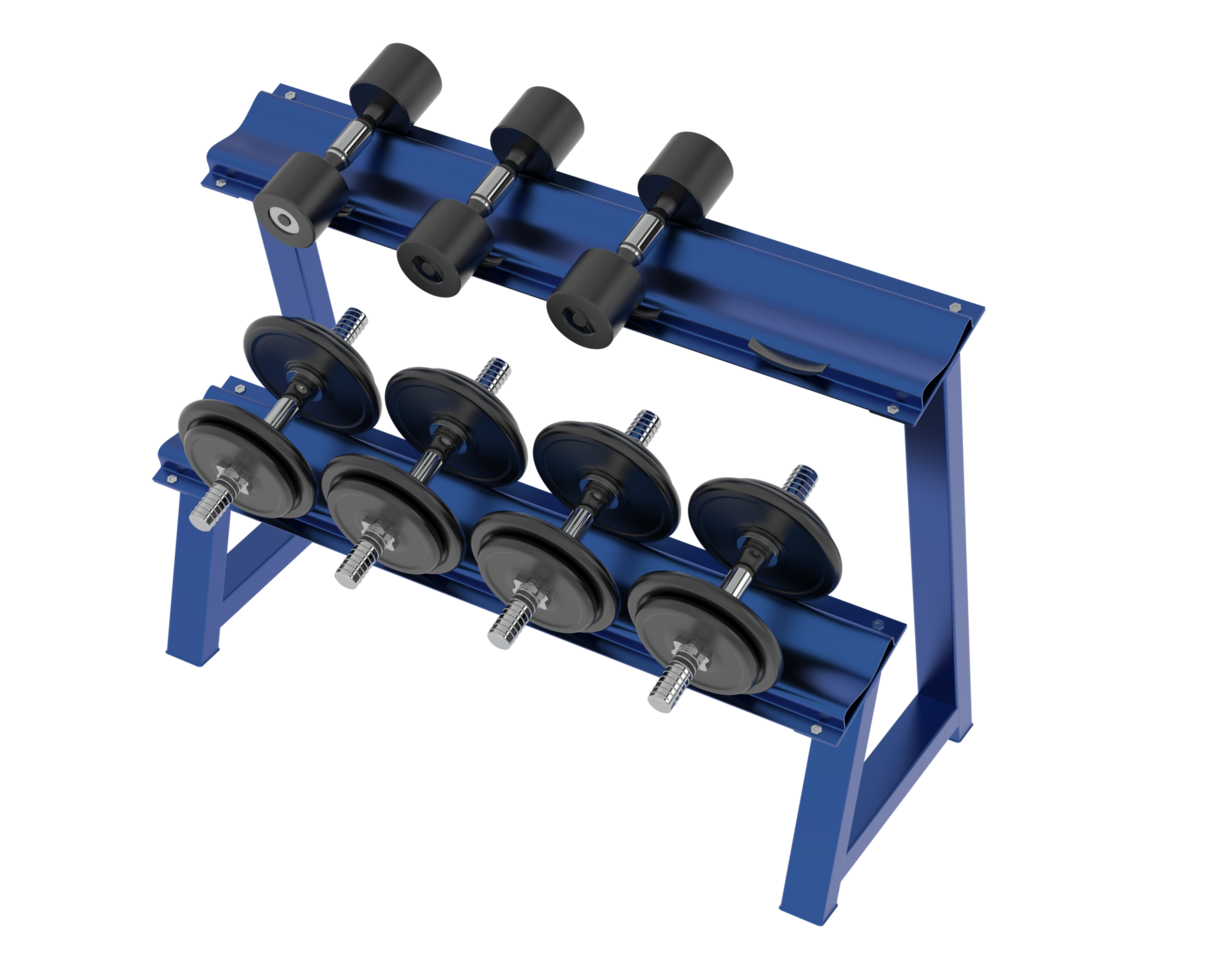 Dumbbells on rack isolated on background. 3d rendering - illustration png