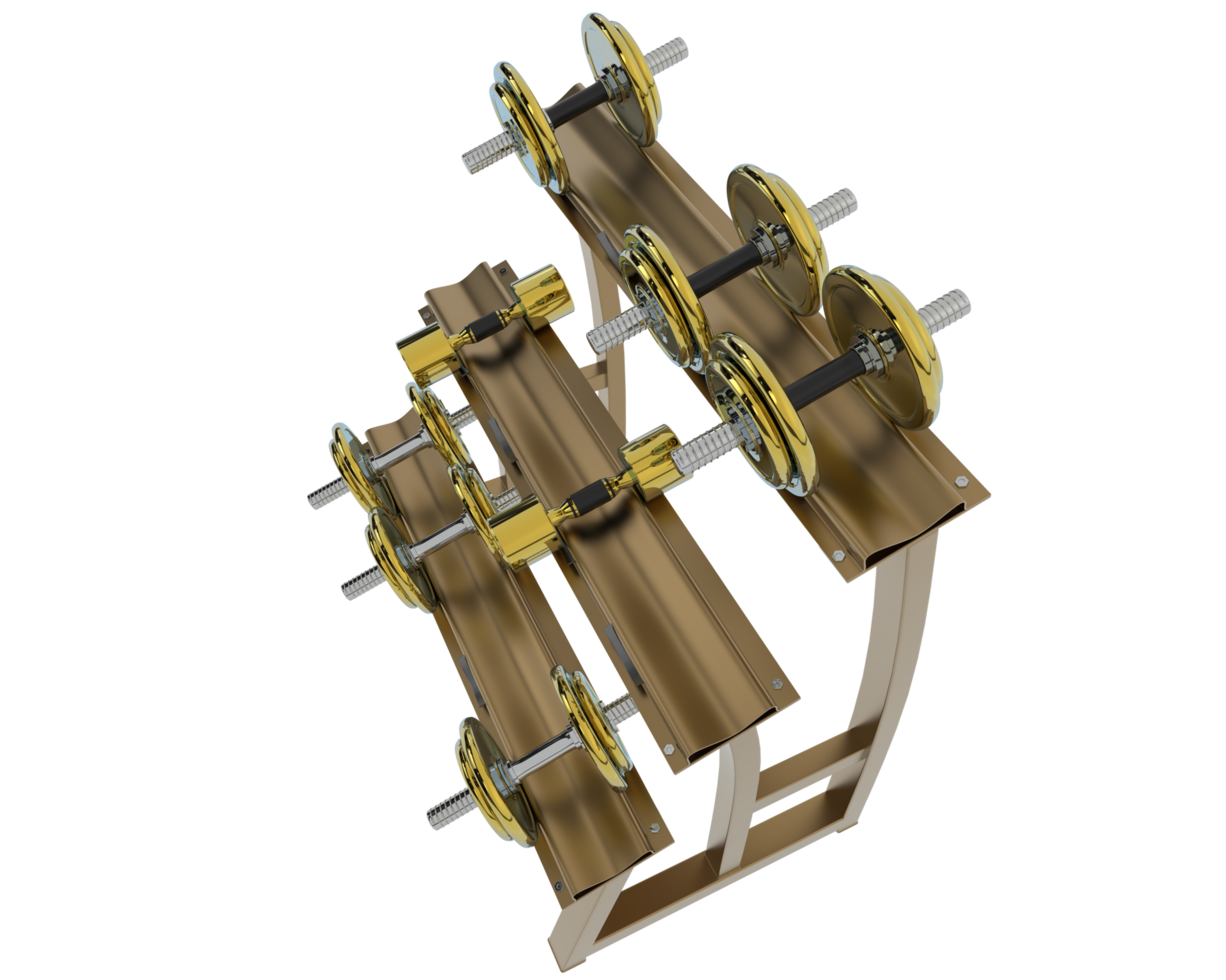 Dumbbells on rack isolated on background. 3d rendering - illustration png