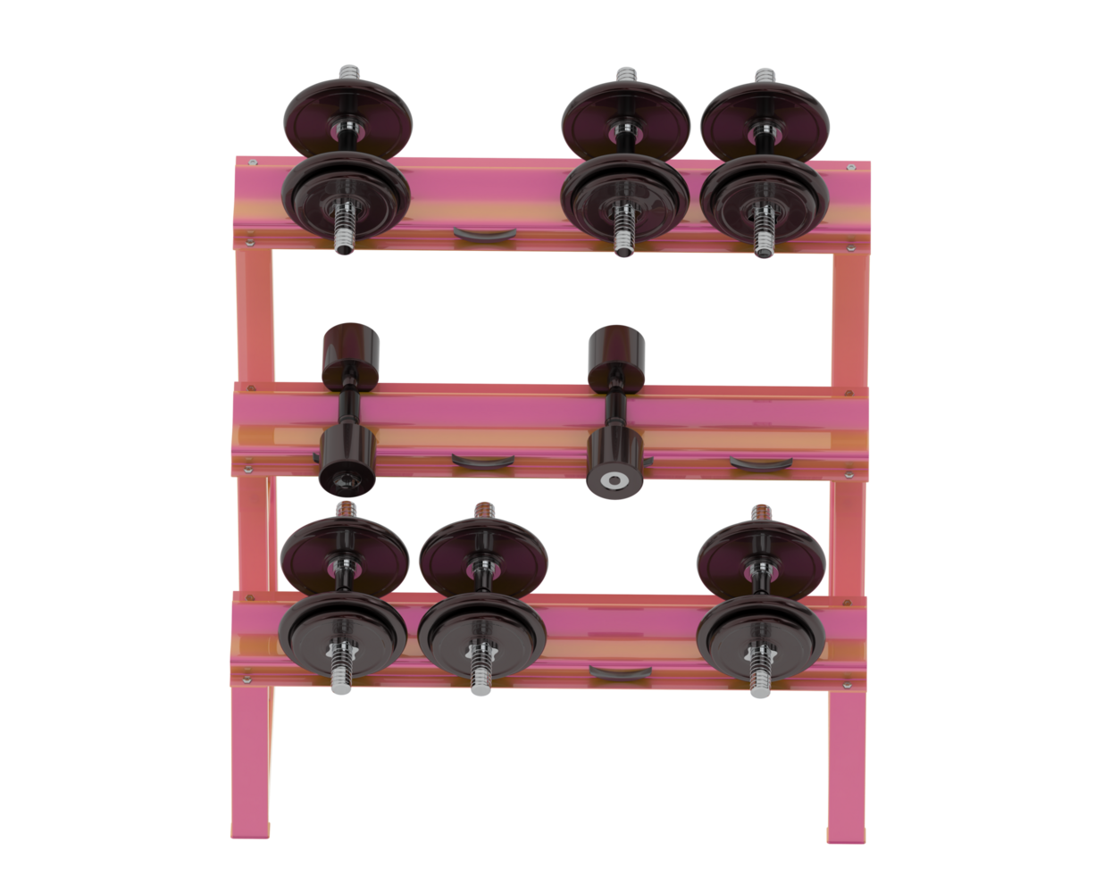 Dumbbells on rack isolated on background. 3d rendering - illustration png