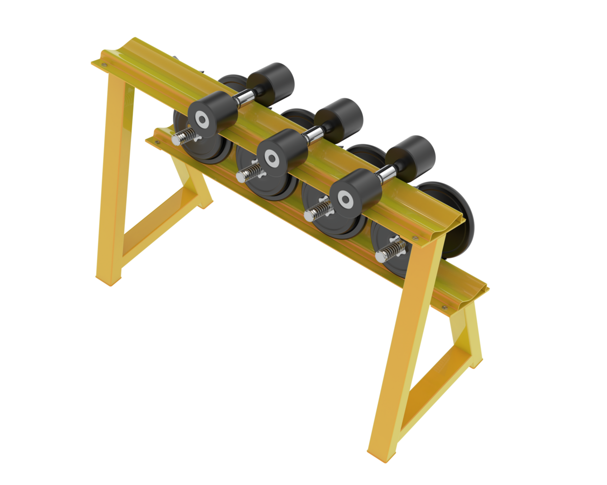 Dumbbells on rack isolated on background. 3d rendering - illustration png
