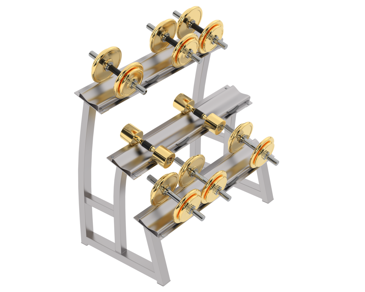 Dumbbells on rack isolated on background. 3d rendering - illustration png