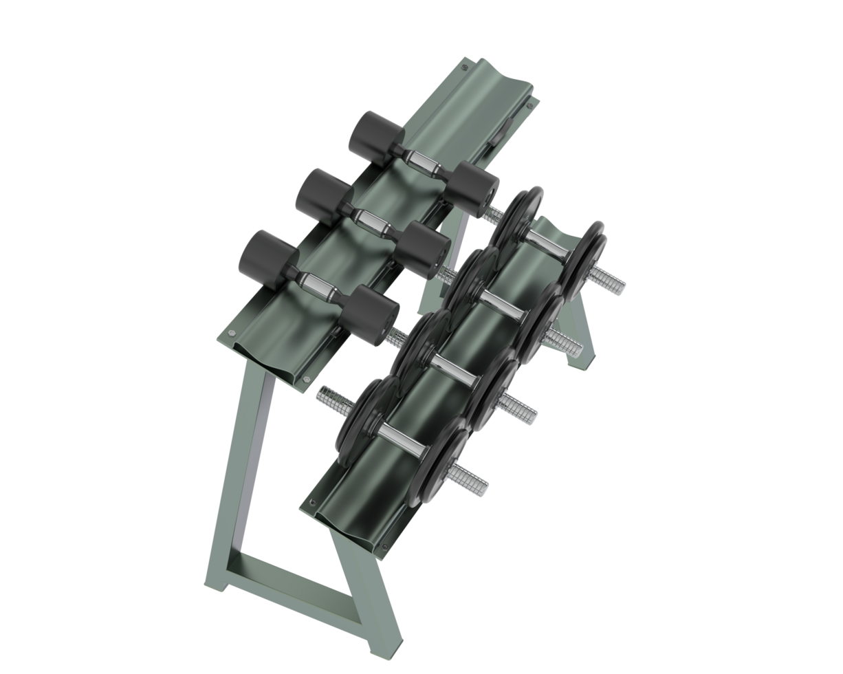 Dumbbells on rack isolated on background. 3d rendering - illustration png