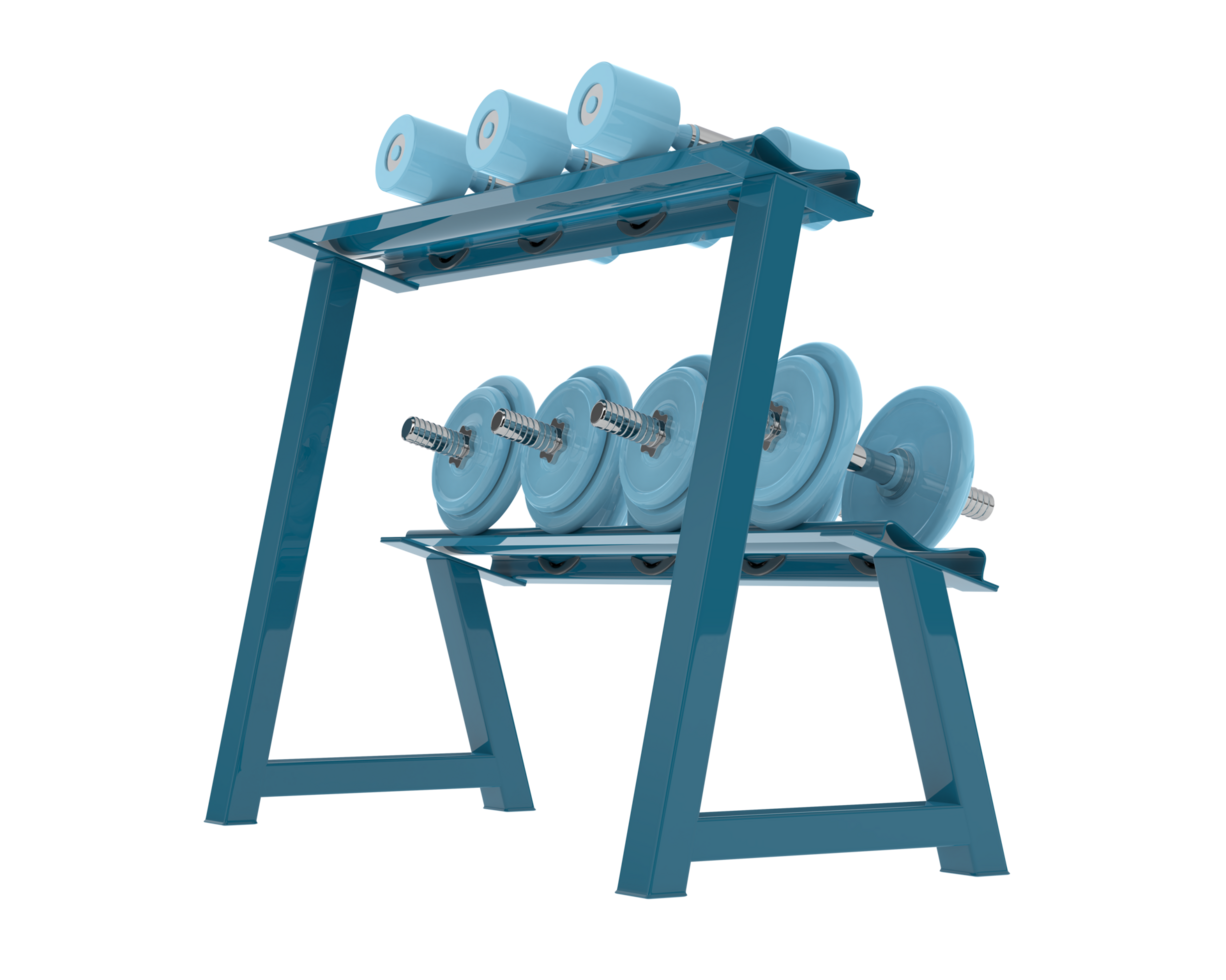 Dumbbells on rack isolated on background. 3d rendering - illustration png