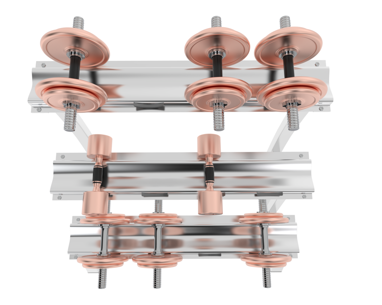 Dumbbells on rack isolated on background. 3d rendering - illustration png