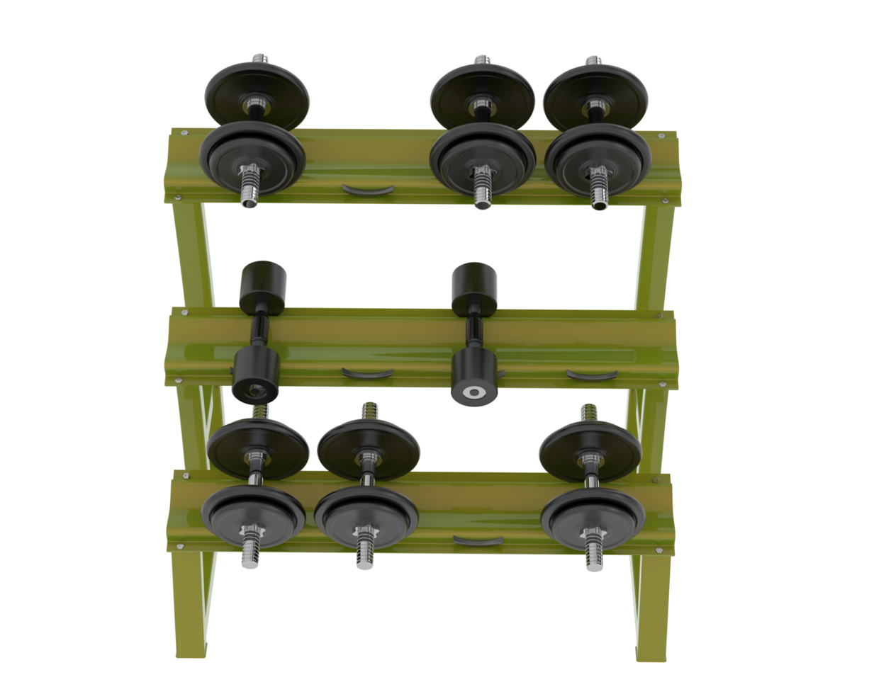 Dumbbells on rack isolated on background. 3d rendering - illustration png