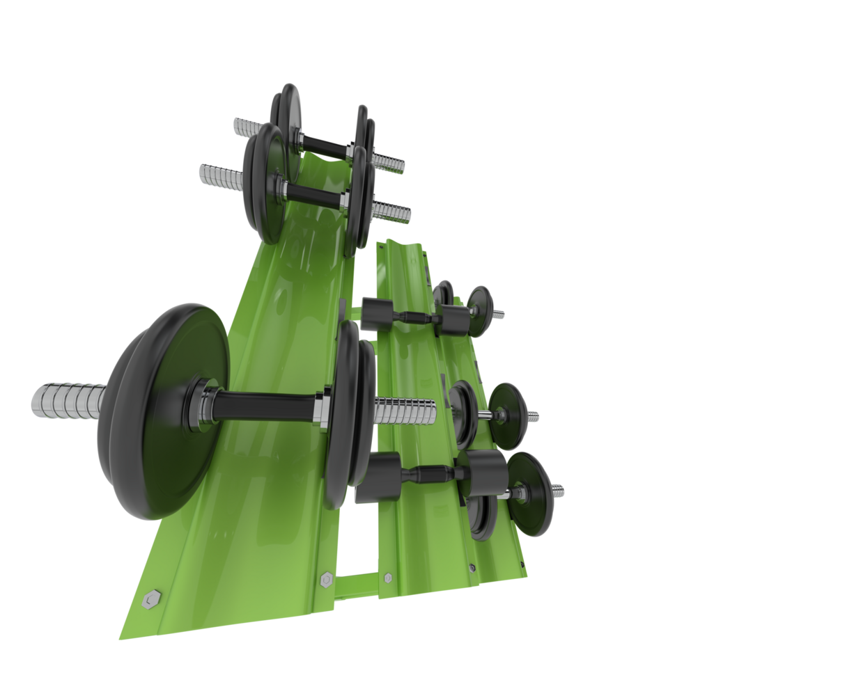Dumbbells on rack isolated on background. 3d rendering - illustration png