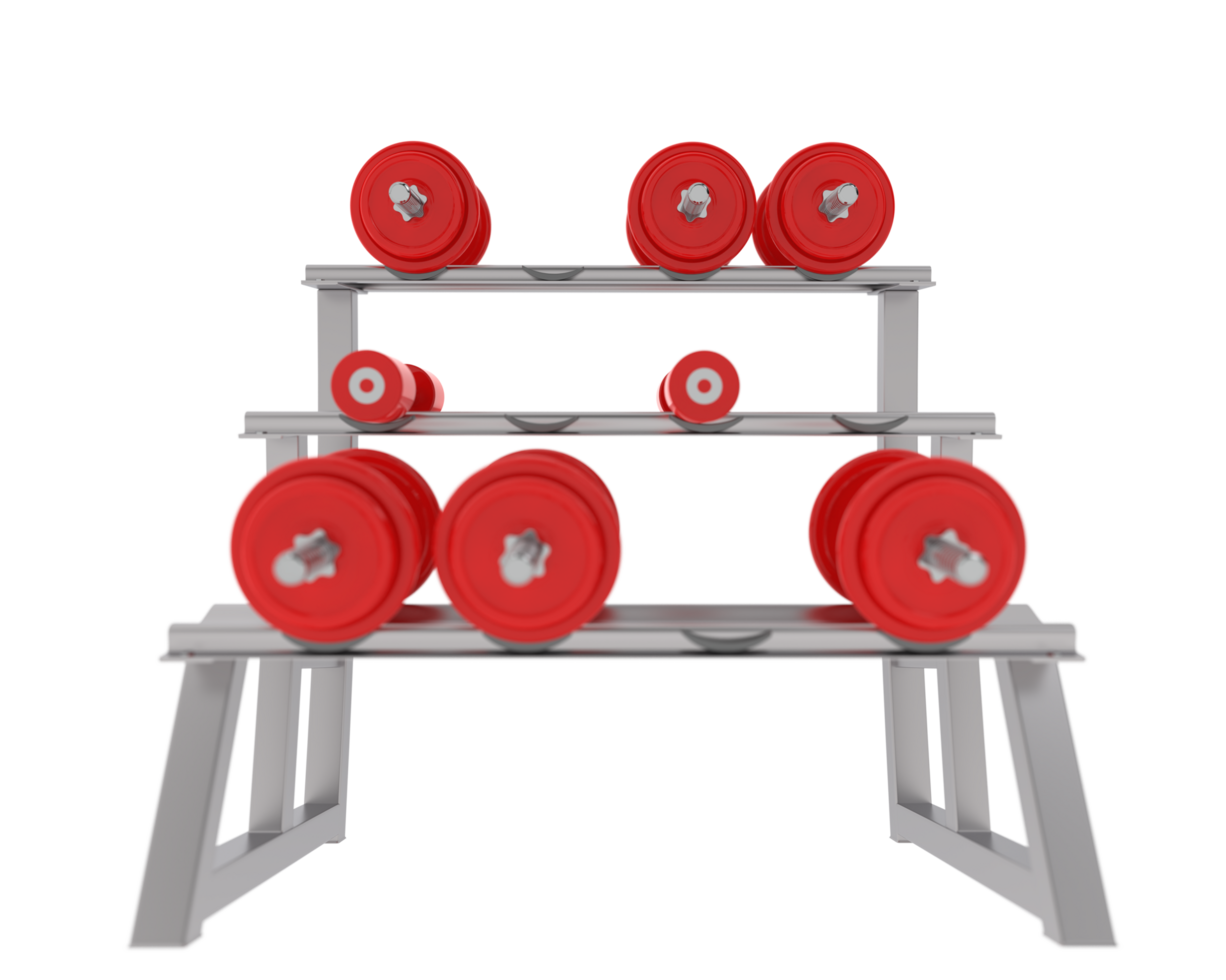 Dumbbells on rack isolated on background. 3d rendering - illustration png