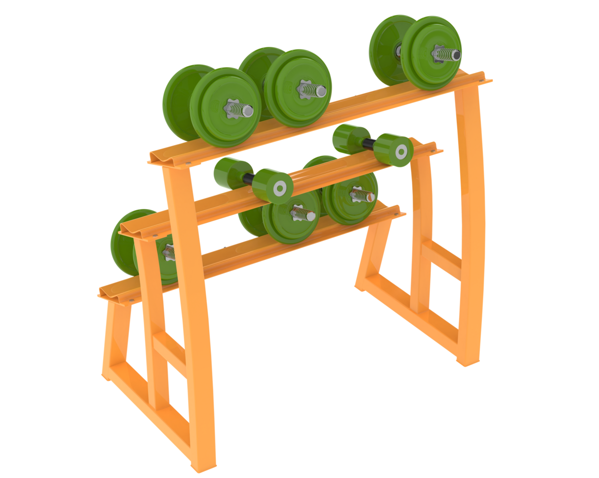 Dumbbells on rack isolated on background. 3d rendering - illustration png
