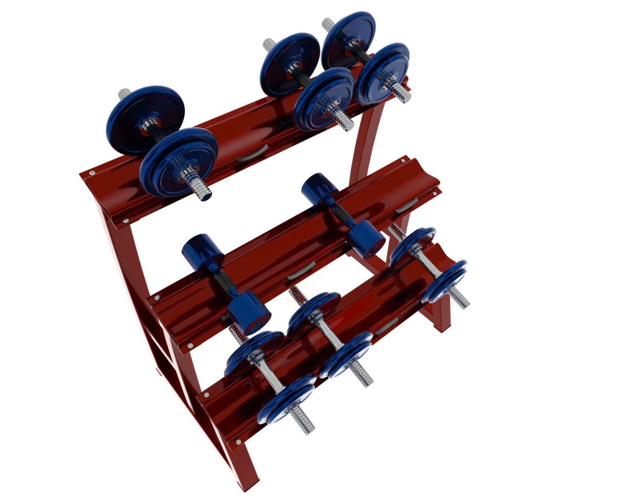 Dumbbells on rack isolated on background. 3d rendering - illustration png