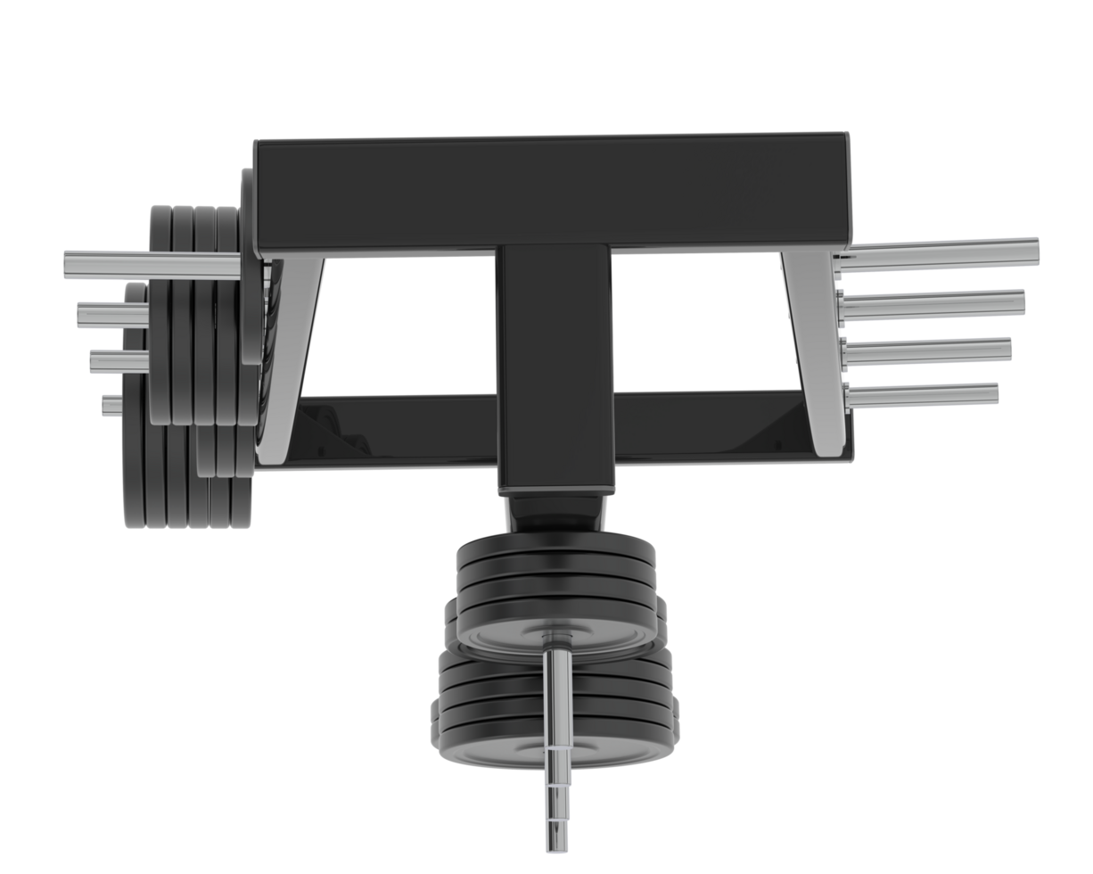 Weights on rack isolated on background. 3d rendering - illustration png