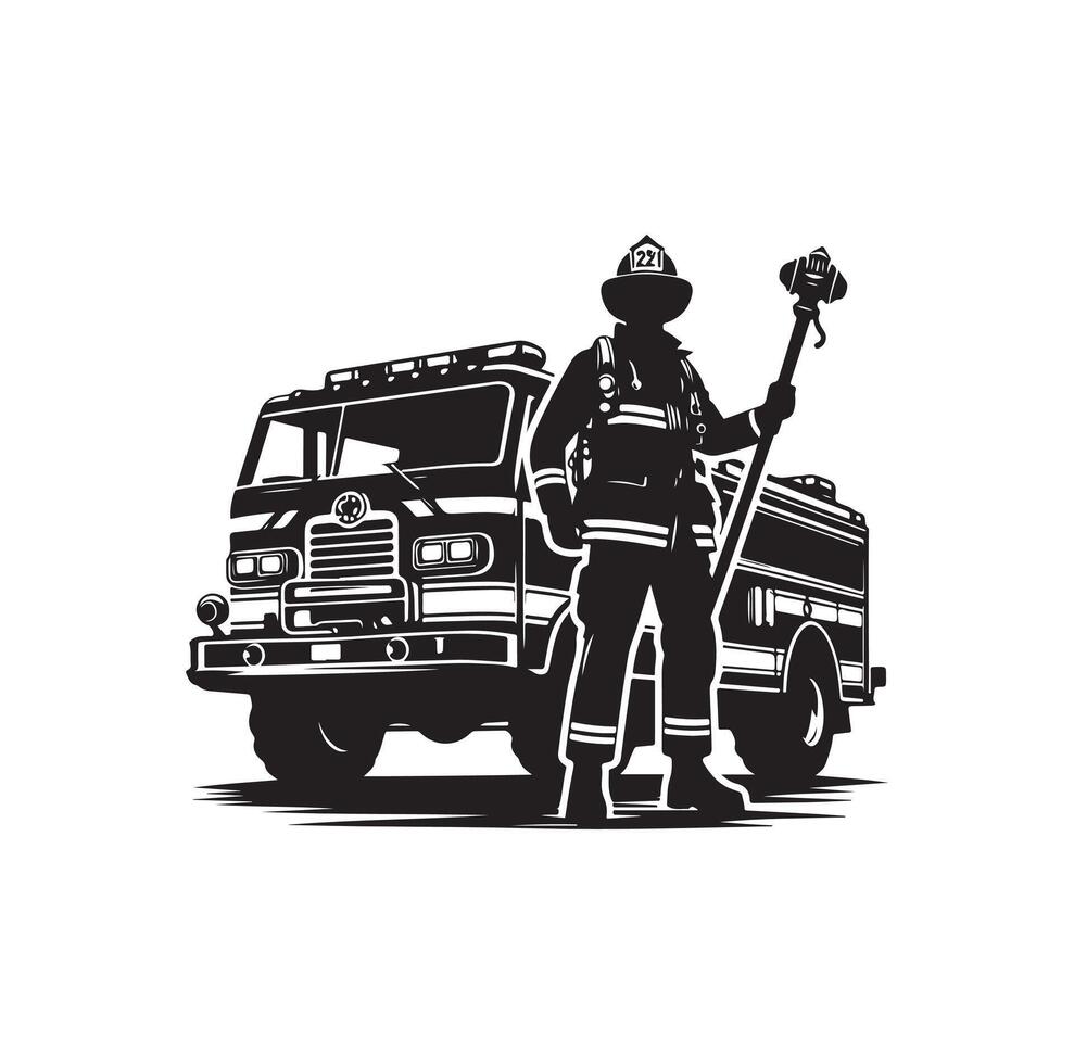 firefighter car illustration icon vector