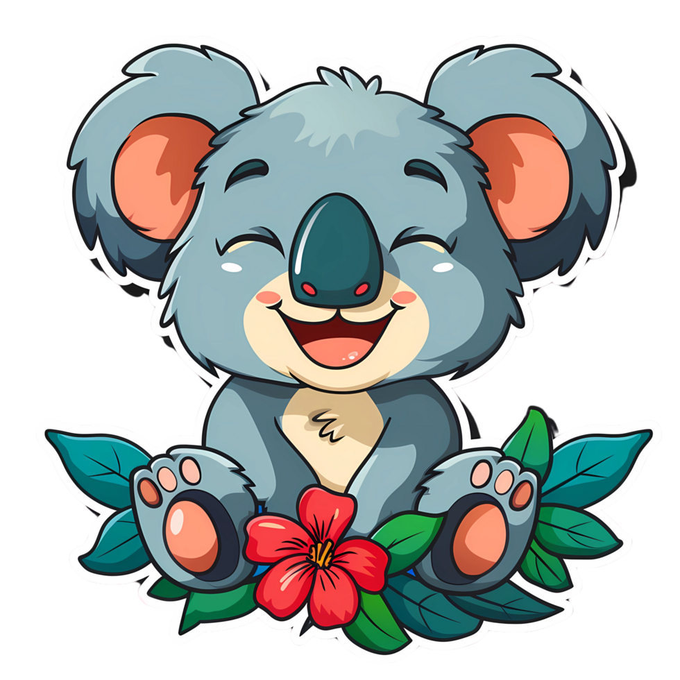 Cute Baby coala, Cozy Sticker, smile pose, cute flowers, nursery png