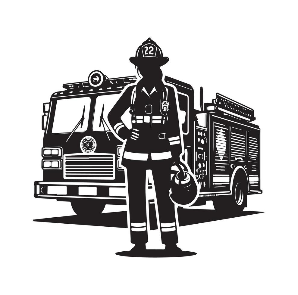 firefighter car illustration icon vector