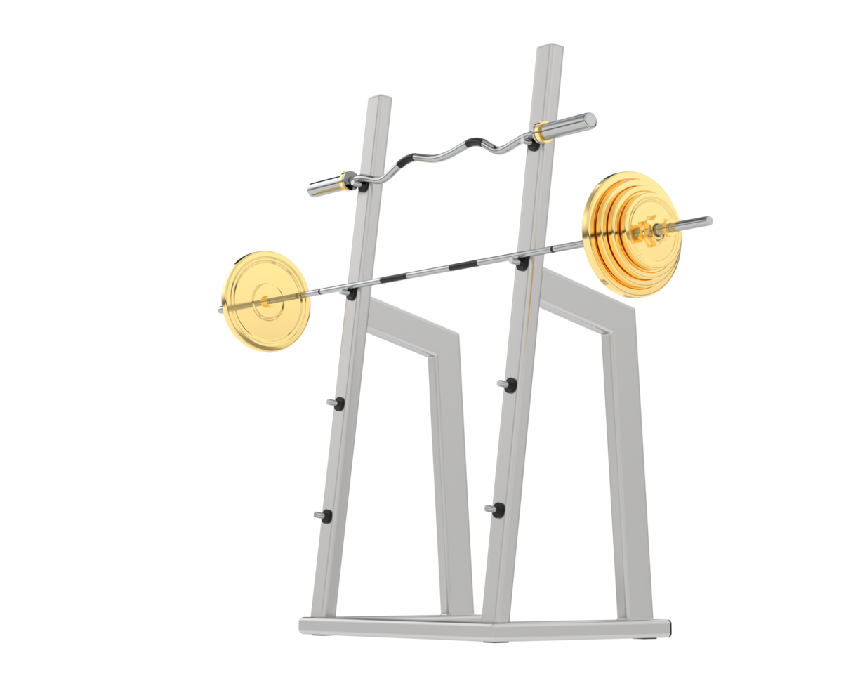 Barbell on rack isolated on background. 3d rendering - illustration png