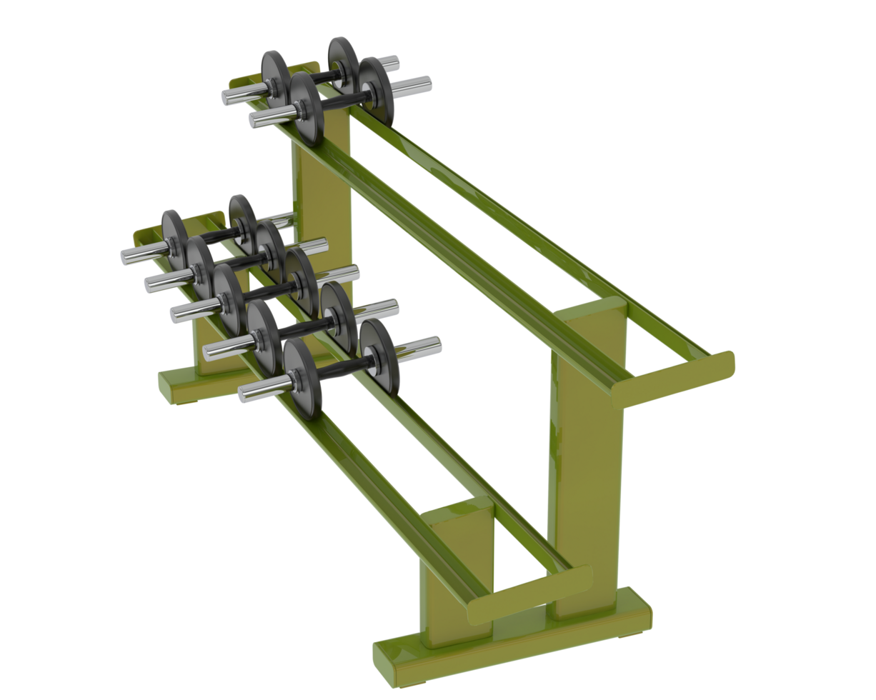 Dumbbells on rack isolated on background. 3d rendering - illustration png