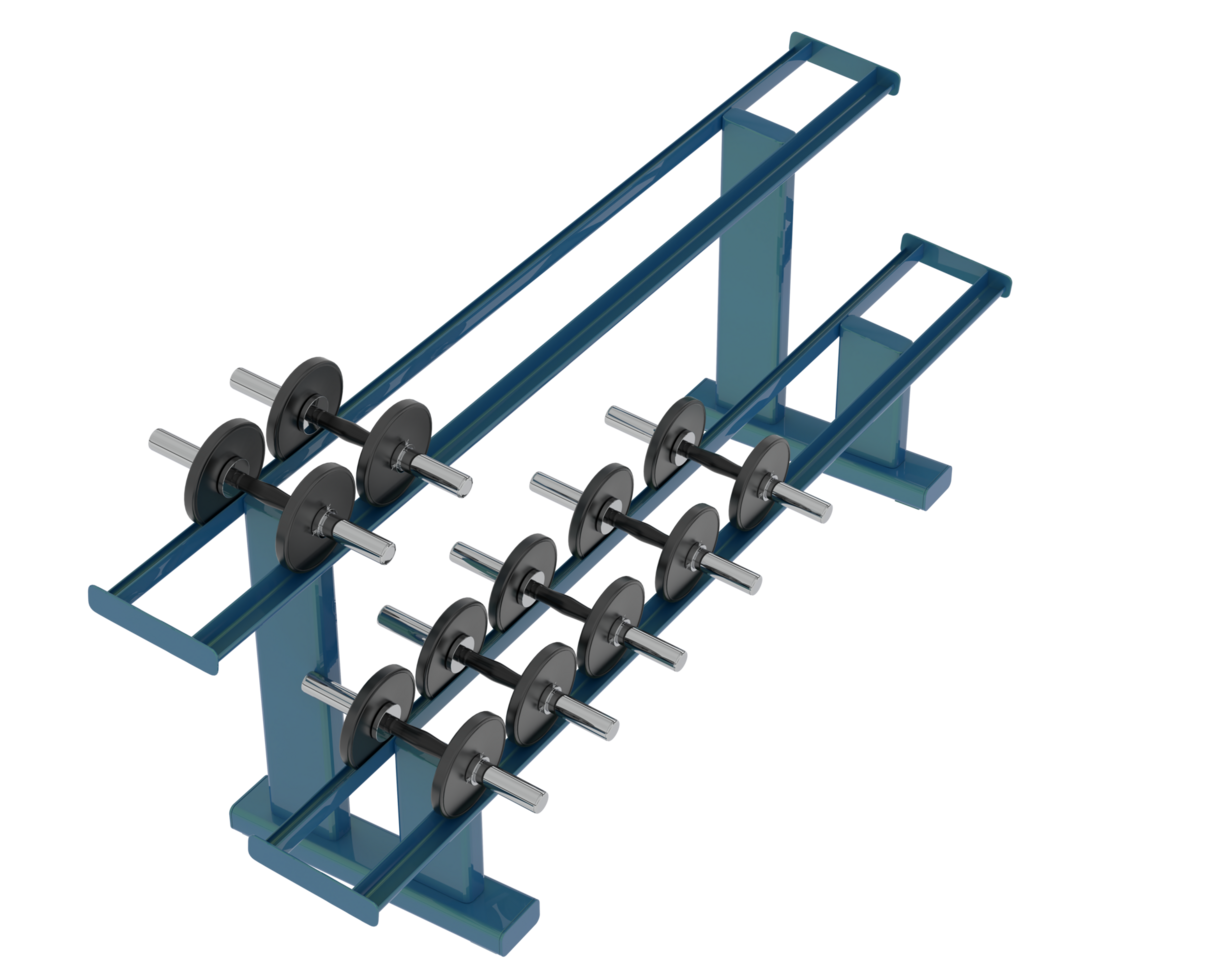 Dumbbells on rack isolated on background. 3d rendering - illustration png