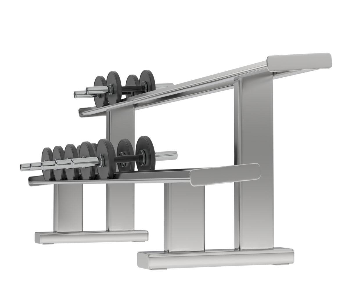 Dumbbells on rack isolated on background. 3d rendering - illustration png