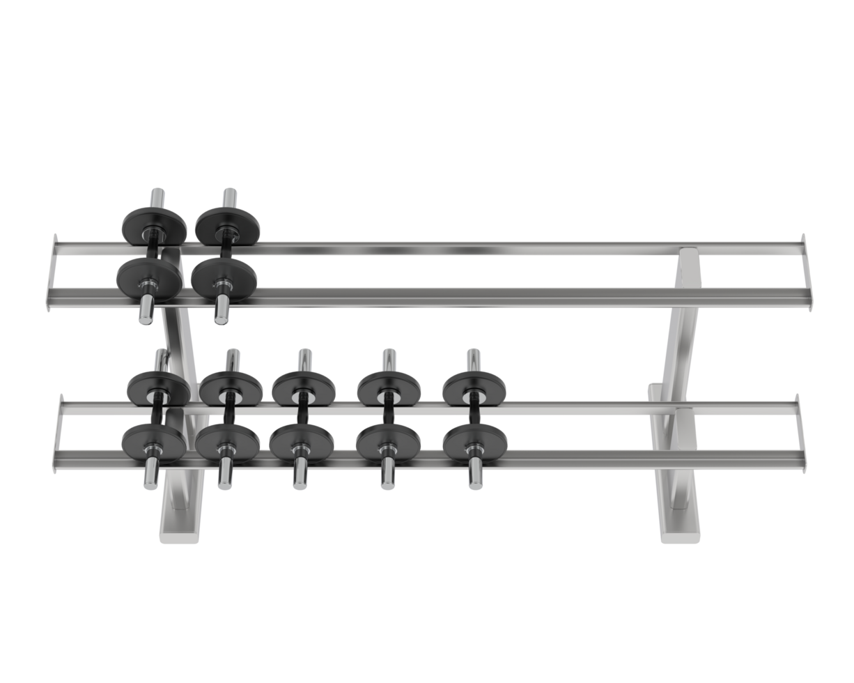 Dumbbells on rack isolated on background. 3d rendering - illustration png