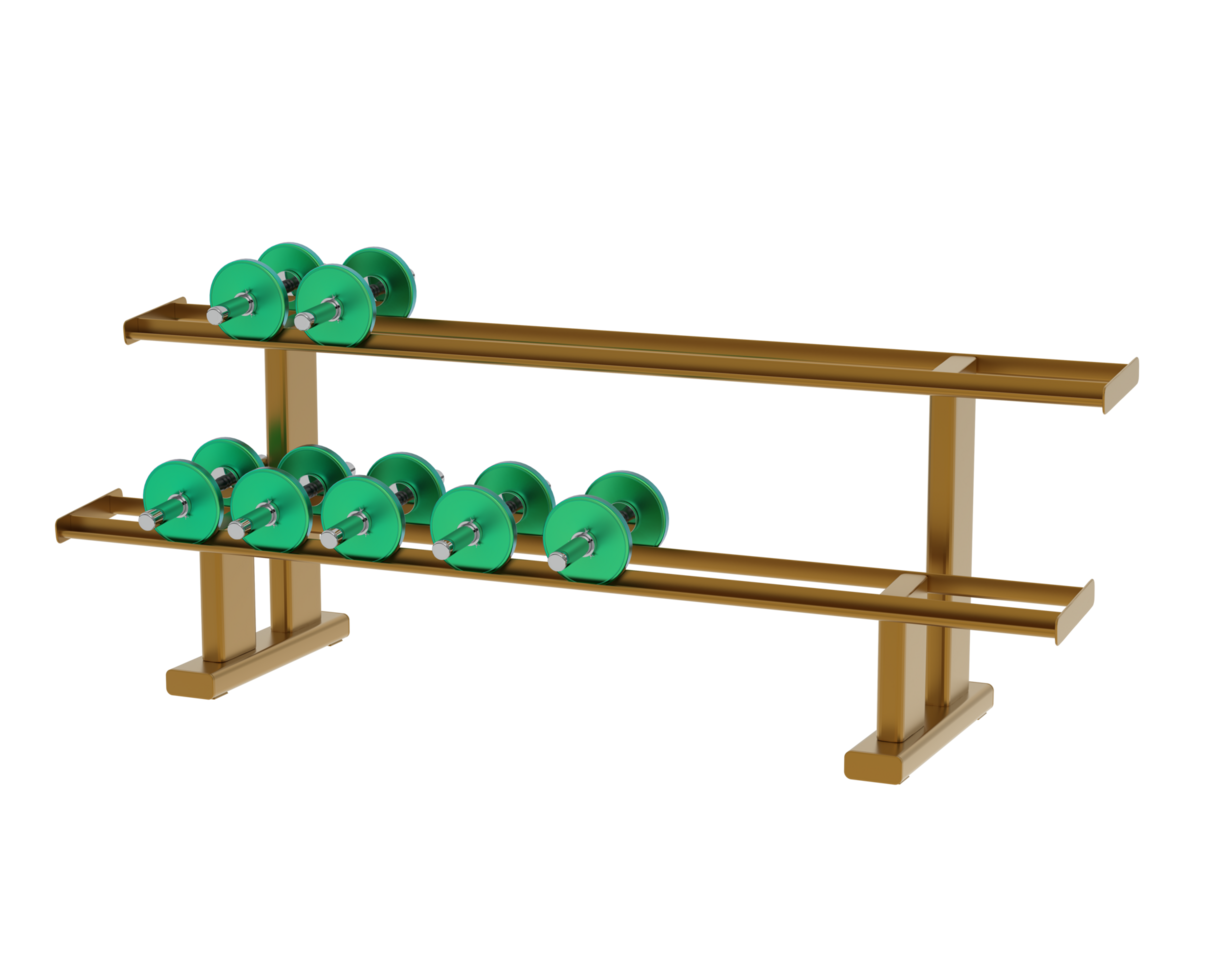 Dumbbells on rack isolated on background. 3d rendering - illustration png