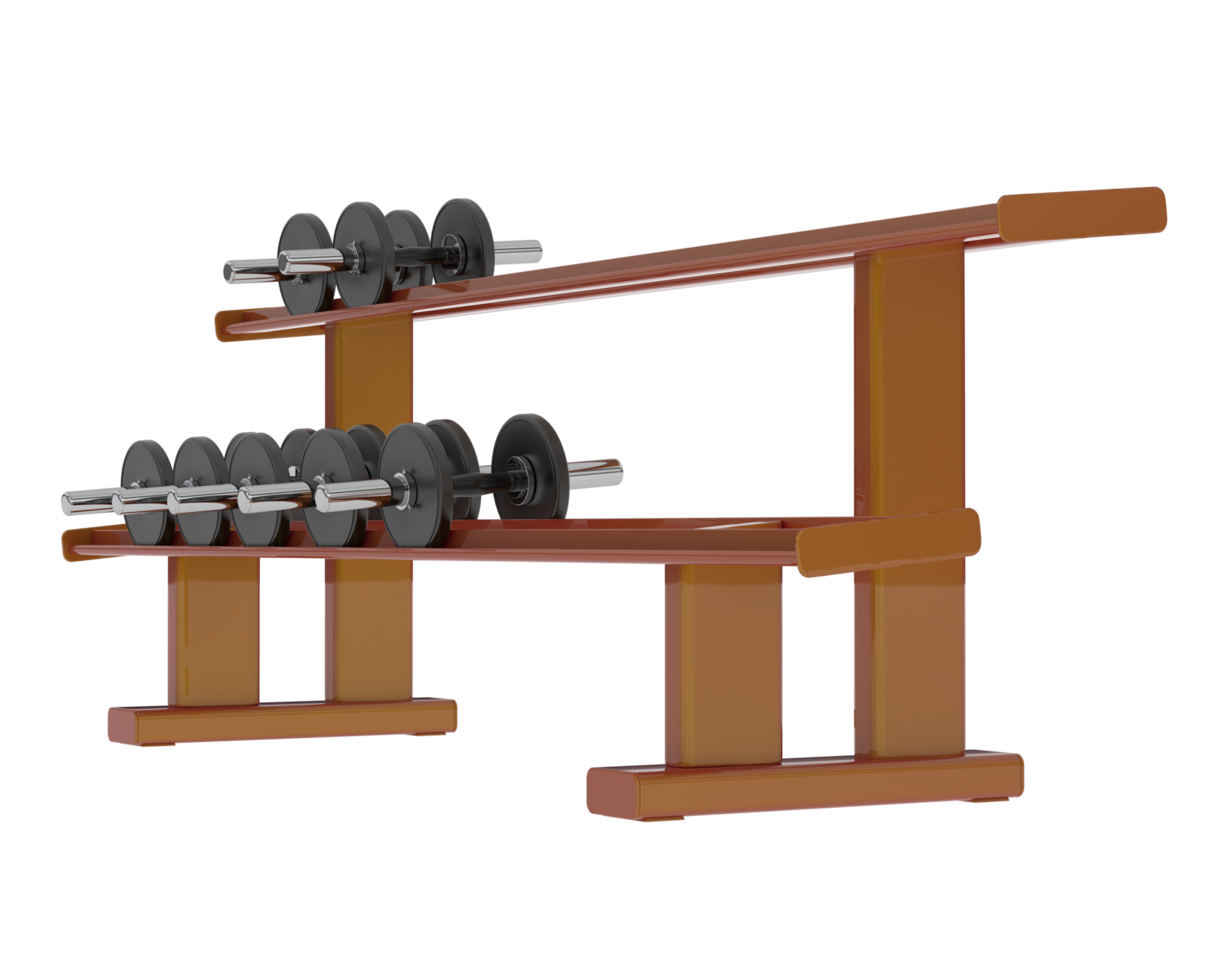 Dumbbells on rack isolated on background. 3d rendering - illustration png