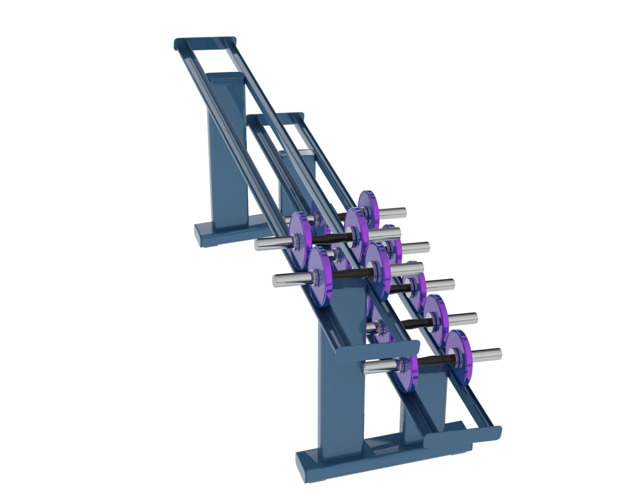 Dumbbells on rack isolated on background. 3d rendering - illustration png