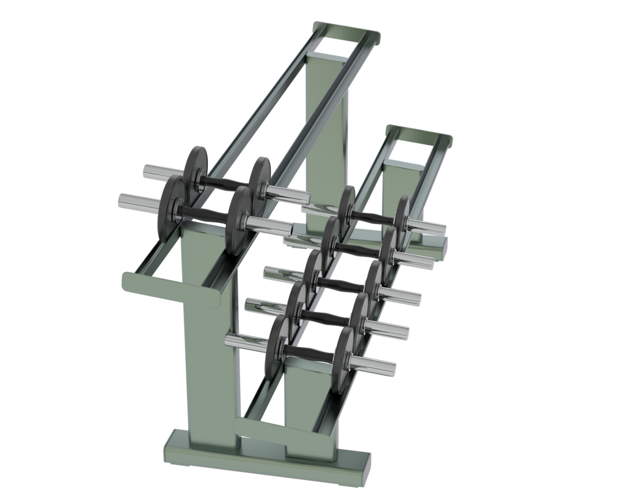 Dumbbells on rack isolated on background. 3d rendering - illustration png