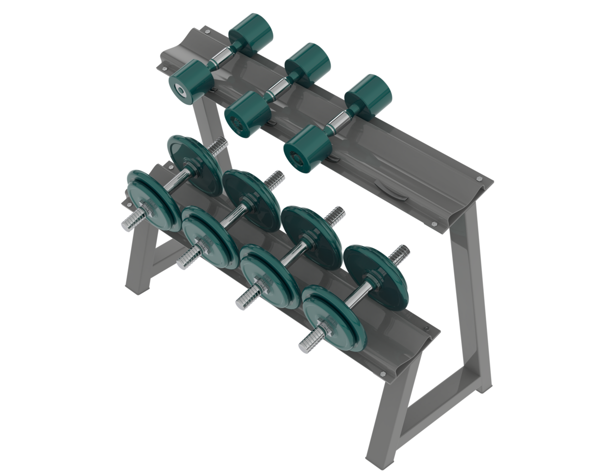 Dumbbells on rack isolated on background. 3d rendering - illustration png