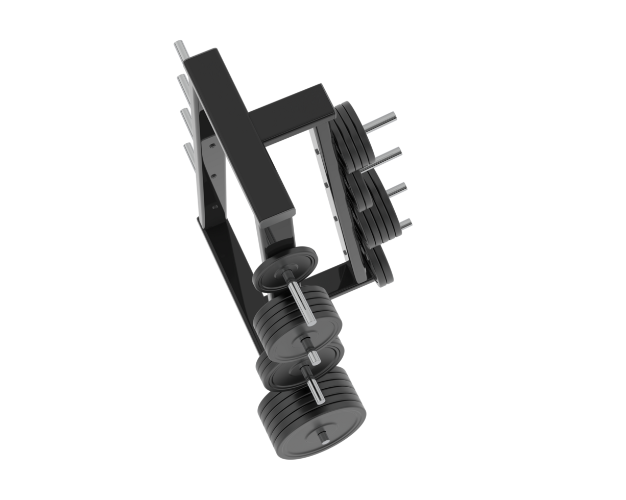 Weights on rack isolated on background. 3d rendering - illustration png