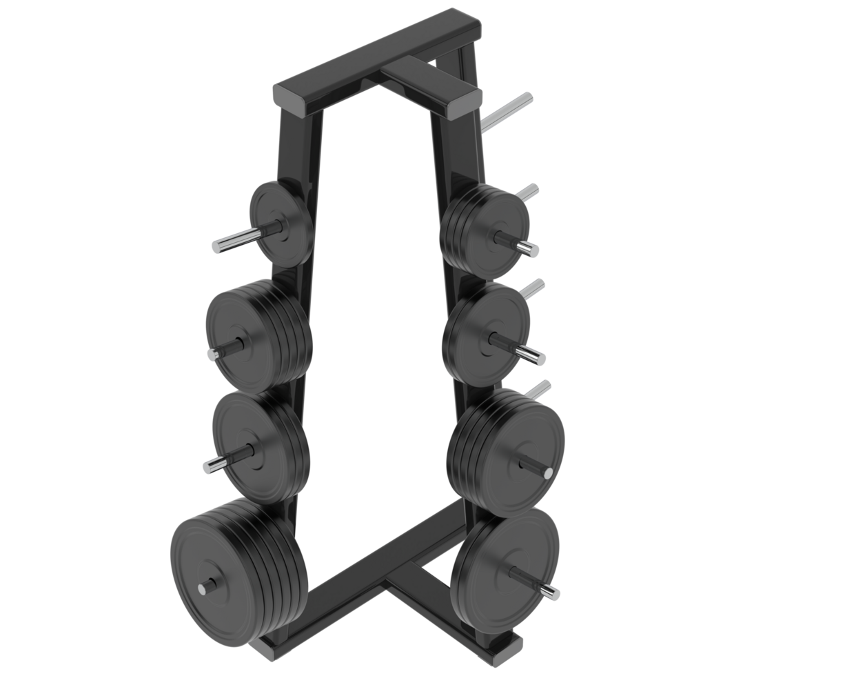 Weights on rack isolated on background. 3d rendering - illustration png