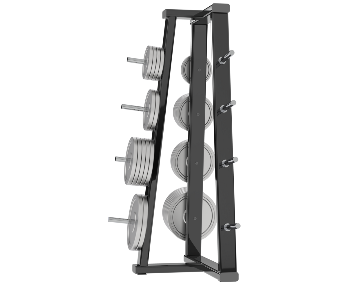 Weights on rack isolated on background. 3d rendering - illustration png