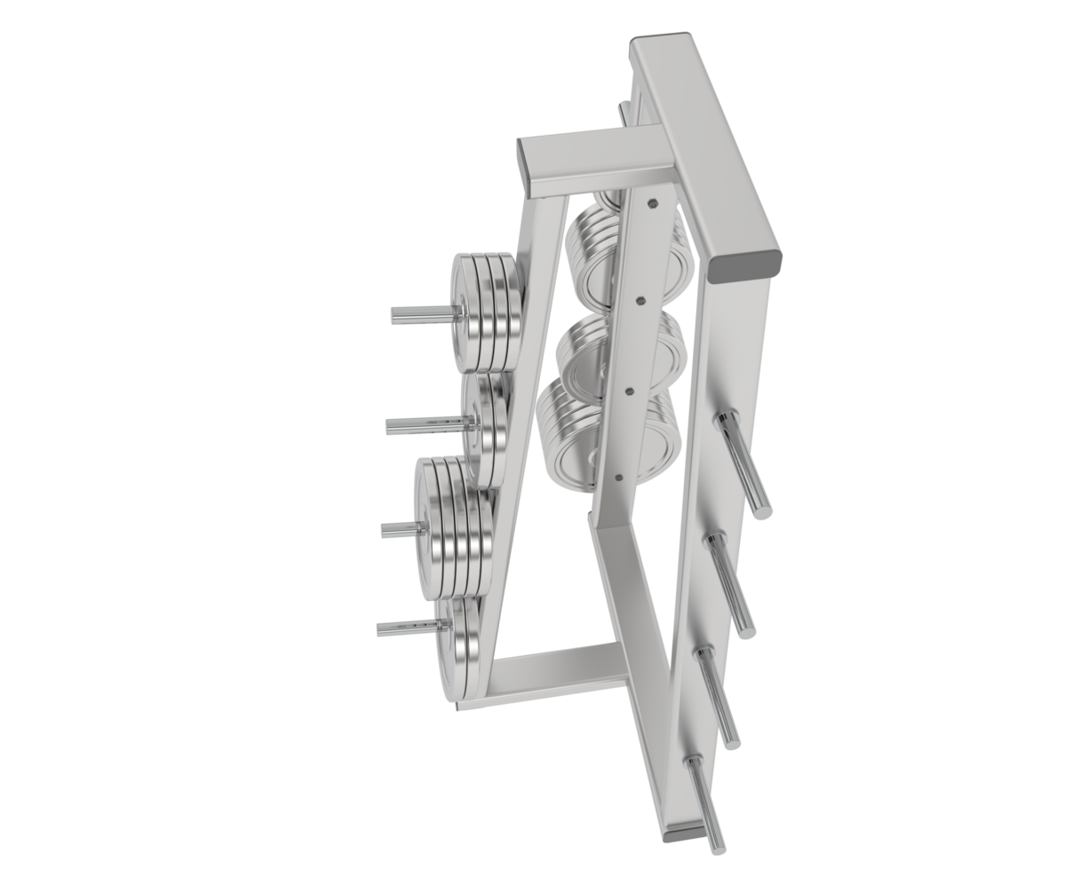 Weights on rack isolated on background. 3d rendering - illustration png