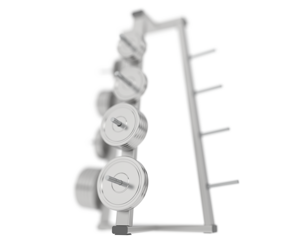 Weights on rack isolated on background. 3d rendering - illustration png