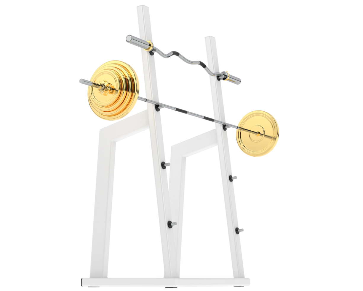 Barbell on rack isolated on background. 3d rendering - illustration png