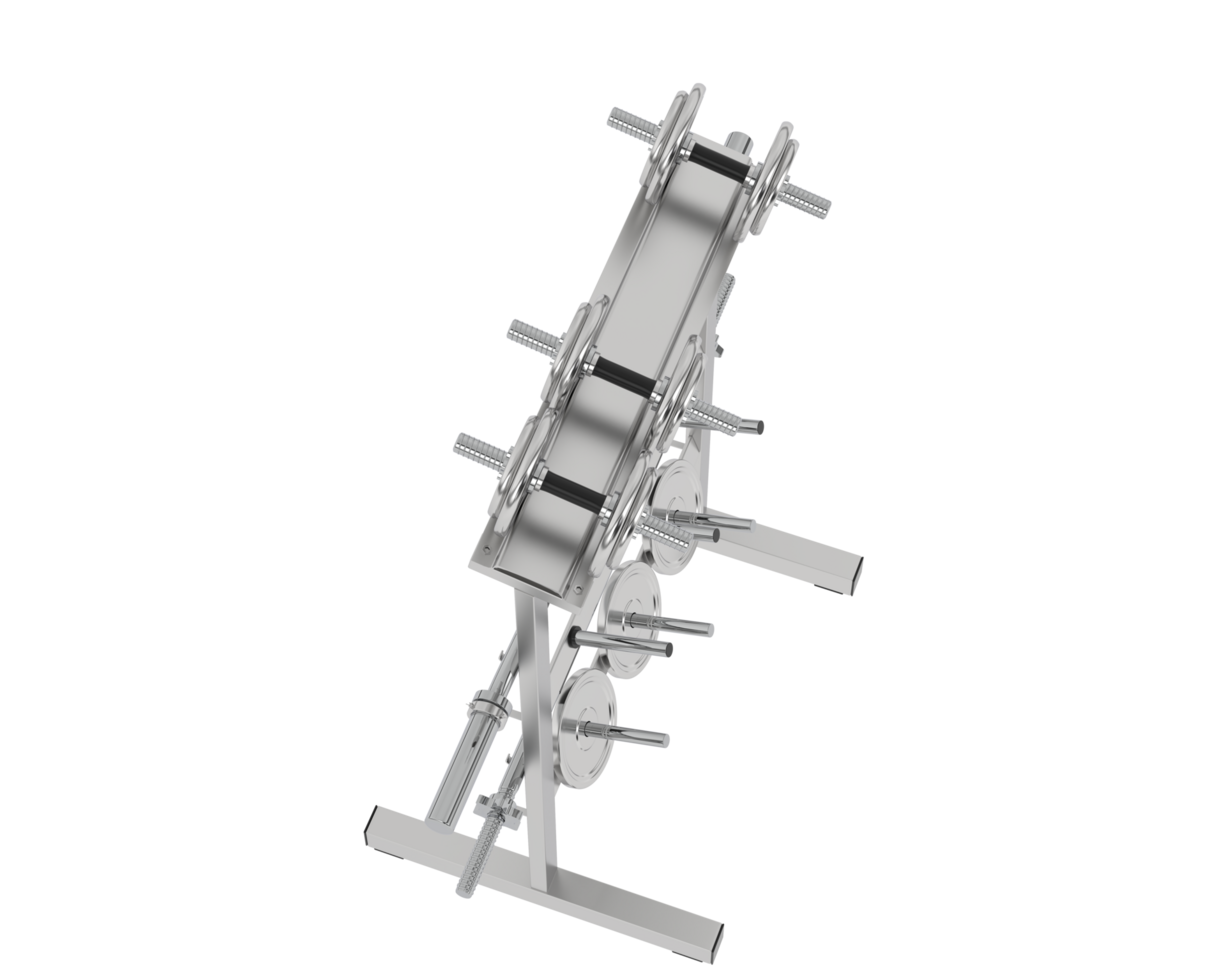 Weights on rack isolated on background. 3d rendering - illustration png