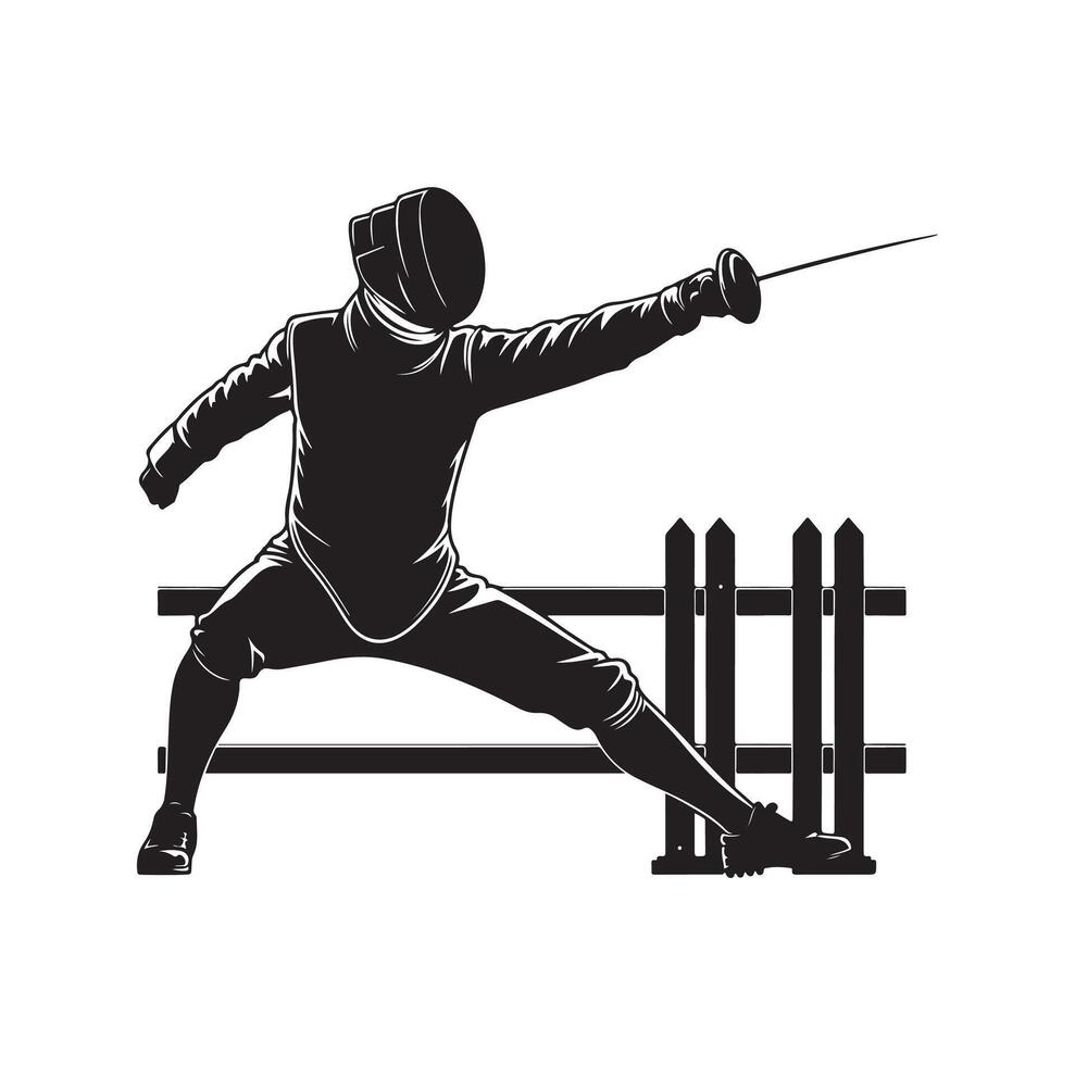 Fencing sport silhouette, side view. fencer illustration vector